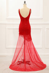 Evening Dress Princess, Asymmetrical Red Prom Dress with Embroidery