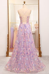 Bridesmaid Dress Long Sleeve, Mauve A-Line Tulle Lace Up Long Prom Dress With Appliques And Split