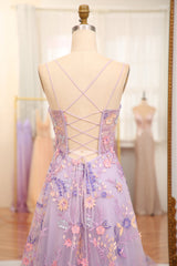 Bridesmaid Dresses Convertable, Mauve A-Line Tulle Lace Up Long Prom Dress With Appliques And Split