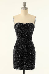 Prom Dress Two Piece, Black Sequins Bodycon Cocktail Dress