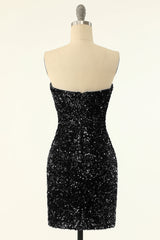 Prom Dresse Two Piece, Black Sequins Bodycon Cocktail Dress