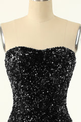 Prom Dressed Two Piece, Black Sequins Bodycon Cocktail Dress