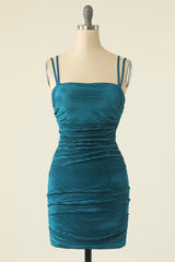 Party Dress Online Shopping, Peacock Blue Bodycon Spaghetti Straps Homecoming Dress
