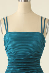 Party Dresses Weddings, Peacock Blue Bodycon Spaghetti Straps Homecoming Dress
