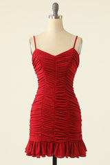 Party Dresses Ideas, Red Spaghetti Straps Mini Homecoming Dress With Ruffles