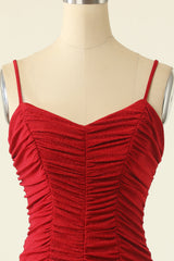 Party Dresses And Tops, Red Spaghetti Straps Mini Homecoming Dress With Ruffles