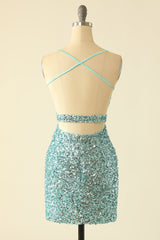 Party Dress Aesthetic, Green Open Back Sequin Glitter Homecoming Dress