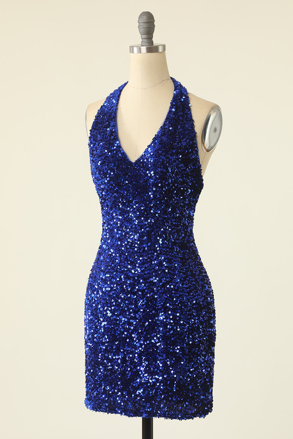 Party Dresses In Store, Royal Blue Sequined Halter Neck Cocktail Dress