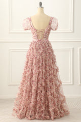 Bridesmaid Dress Vintage, Lace-up Back Flower Print A-line Prom Dress