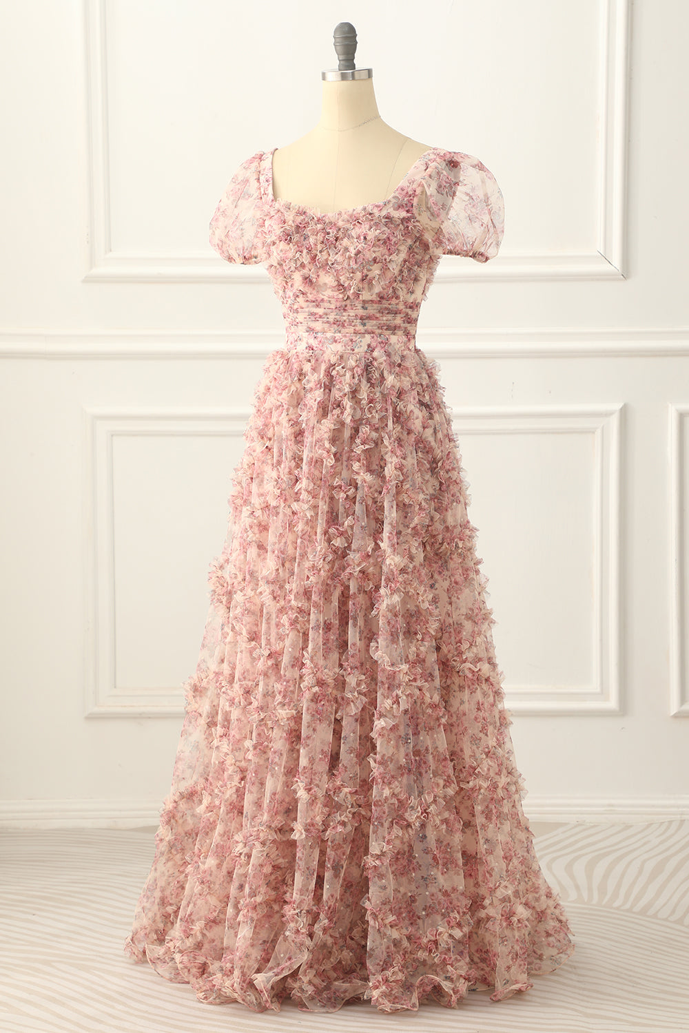 Bridesmaids Dresses Vintage, Lace-up Back Flower Print A-line Prom Dress
