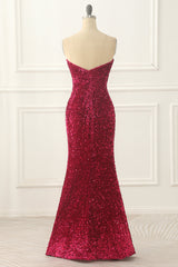 Wedding Color Palette, Hot Pink Sequin Mermaid Prom Dress with Split Front