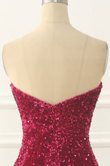 Bridal Dress, Hot Pink Sequin Mermaid Prom Dress with Split Front