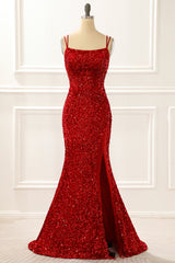 Formal Dresses And Gowns, Mermaid Red Sparkly Prom Dress with Fringes