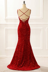 Formal Dress For Weddings, Mermaid Red Sparkly Prom Dress with Fringes