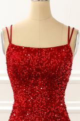 Formal Dress For Wedding, Mermaid Red Sparkly Prom Dress with Fringes