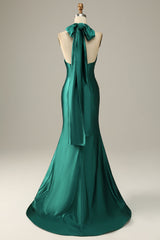 Prom Dress Light Blue, Dark Green Halter Convertible Lace Up Mermaid Prom Bridesmaid Dress With Slit