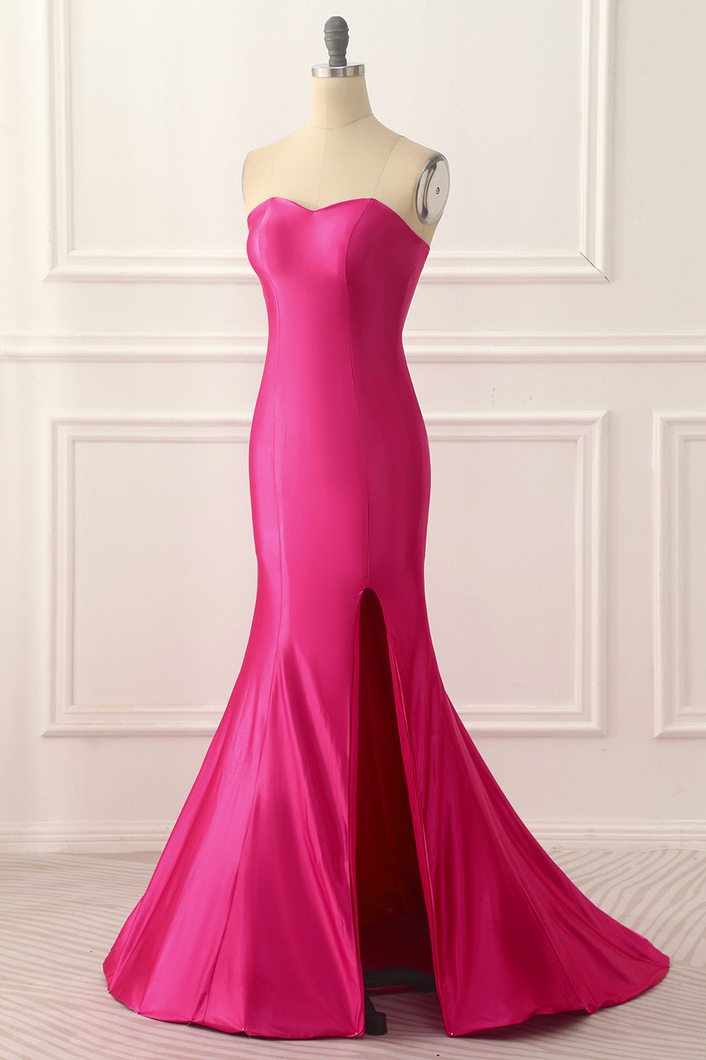 Party Dresses 2033, Fuchsia Satin Mermaid Prom Dress with Split Front