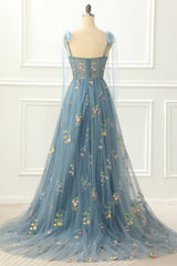 Homecoming Dresses Pretty, A-Line Grey Blue Princess Prom Dress With Embroidery