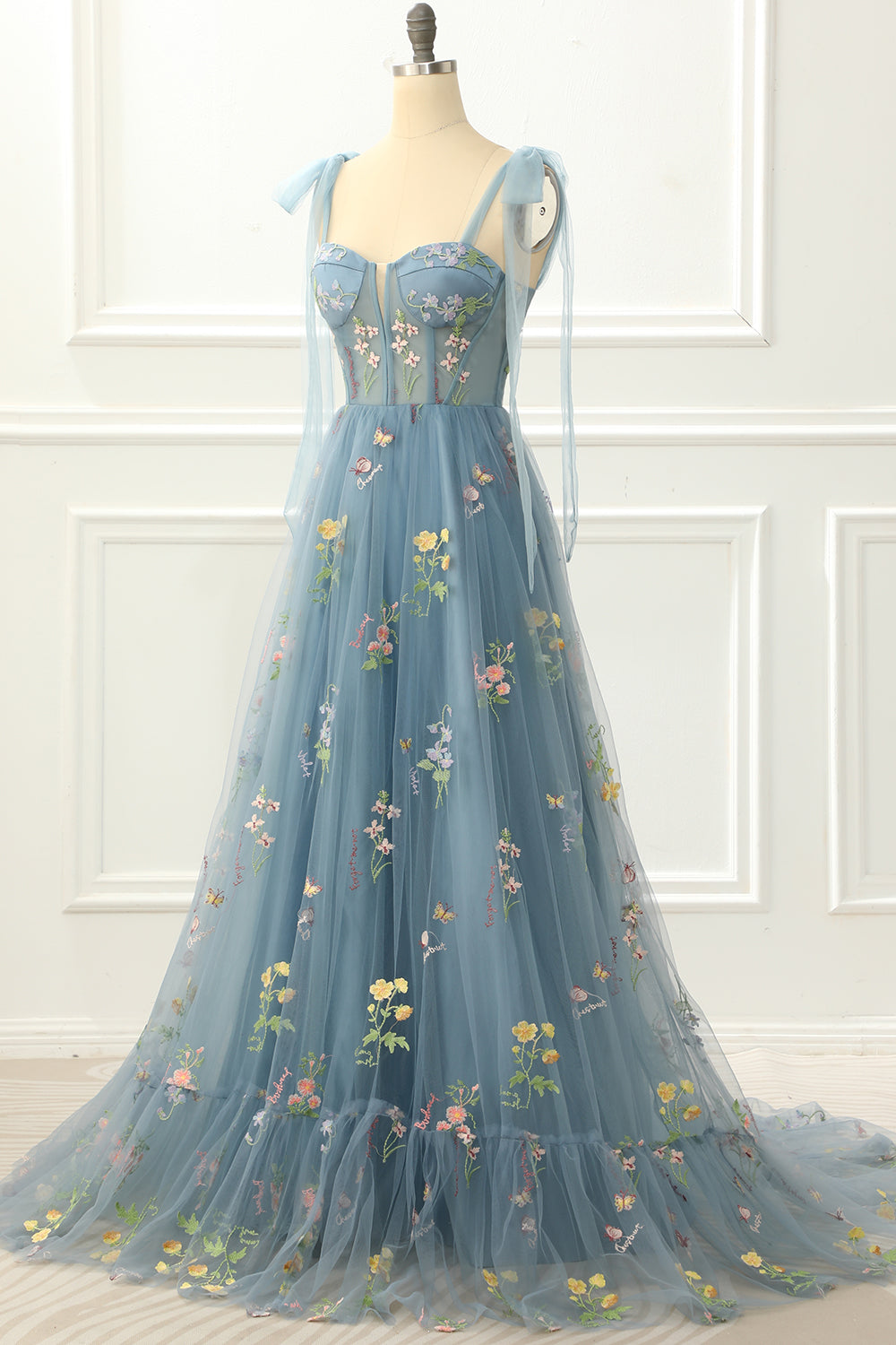 Homecoming Dress Pretty, A-Line Grey Blue Princess Prom Dress With Embroidery