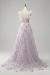 Homecoming Dresses Business Casual Outfits, Lilac Embroidery Corset Long Prom Dress