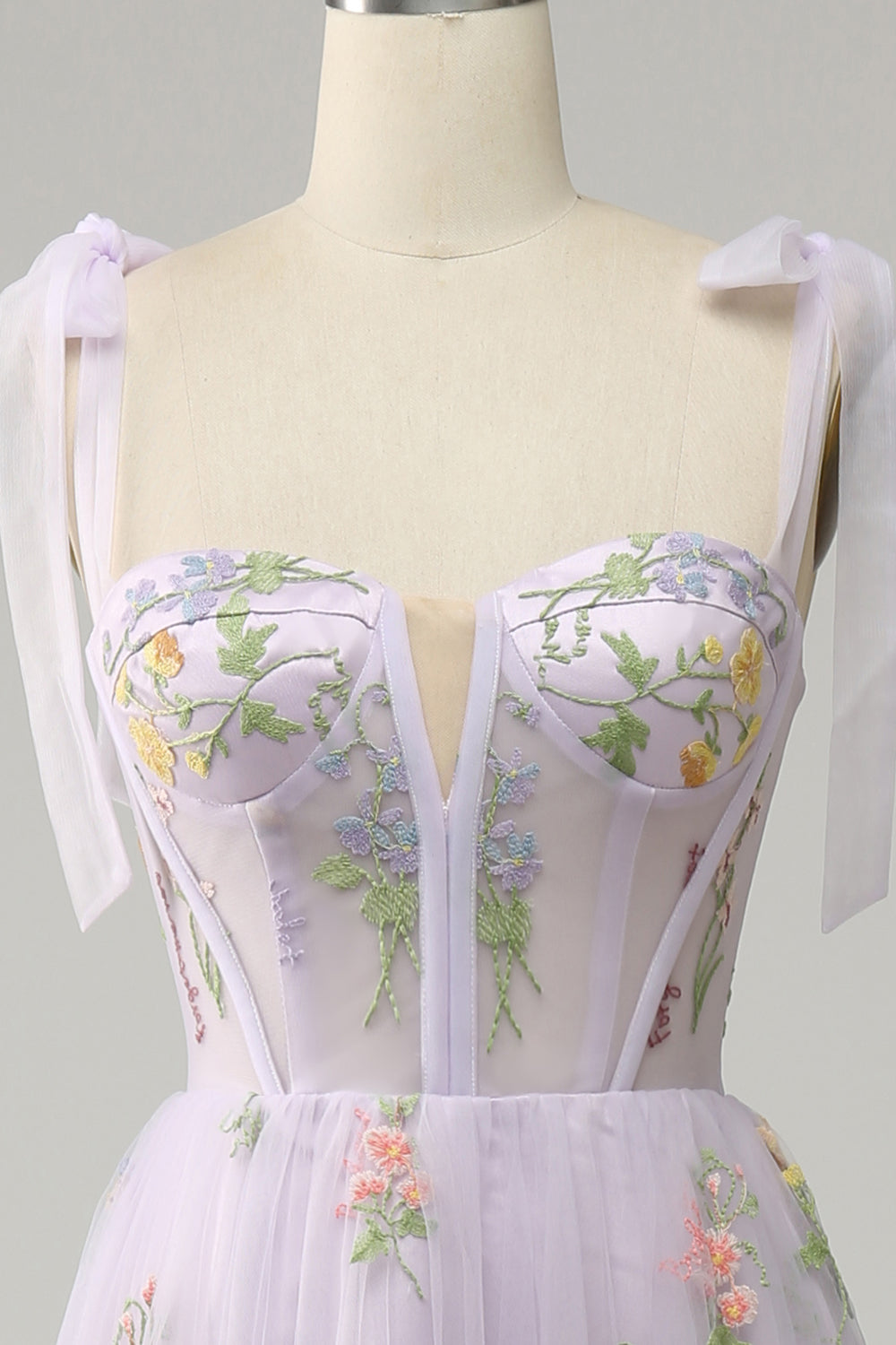 Sundress, Lilac Embroidery Corset Long Prom Dress