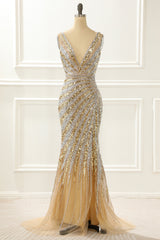 Stylish Outfit, Golden Mermaid Sequin Prom Dress with Silt