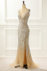 Black Dress Outfit, Golden Mermaid Sequin Prom Dress with Silt