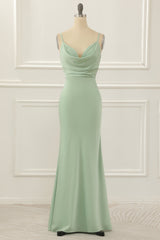 Party Dresses Designs, Satin Spaghetti Straps Light Green Bridesmaid Dress