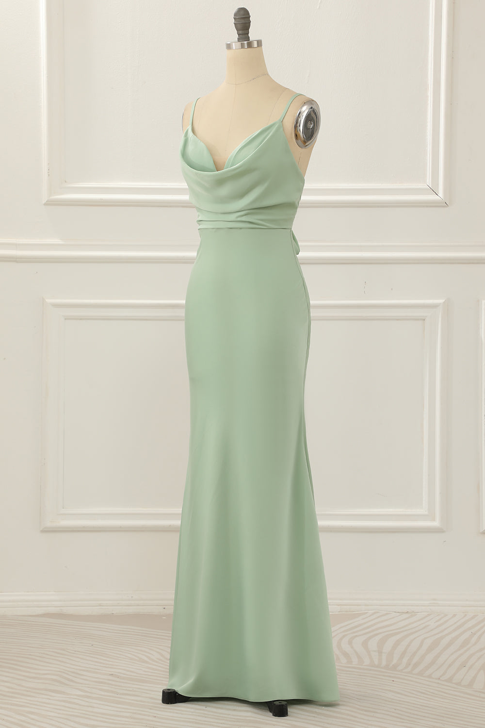 Party Dress Teen, Satin Spaghetti Straps Light Green Bridesmaid Dress
