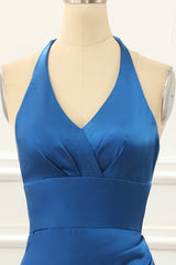 Party Dress India, Royal Blue Halter Simple Prom Dress with Slit