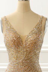 Formal Dress Shops Near Me, Golden Sparkly Prom Dress With Open Back
