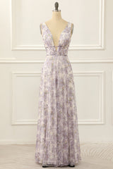 Party Dress Name, Purple Print A Line Simple Prom Dress