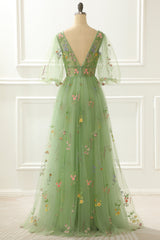 Chic Dress Classy, A-Line Green Princess Prom Dress with Embroidery