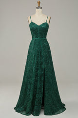 Prom Dresses 2034 Black, Dark Green Lace Spaghetti Straps Corset Prom Dress