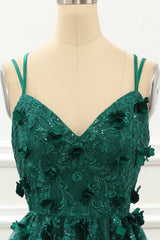 Evening Dresses Cocktail, A Line Dark Green Tulle Prom Dress with Appliques