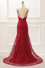 Party Dress Bling, Dark Red Saprkly Mermaid Prom Dress With Slit