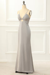 Homecomming Dresses Vintage, Satin V-neck Sheath Simple Prom Dress