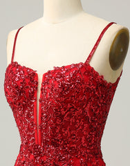 Bridesmaids Dress Online, Red Sheath Corset Back Short Sequin Homecoming Dress