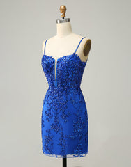 Bridesmaids Dresses Mismatched, Royal Blue Short Homecoming Dress With Beading And Sequin
