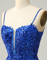 Bridesmaid Dresses Style, Royal Blue Short Homecoming Dress With Beading And Sequin