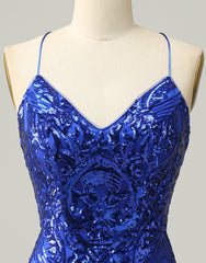 Bridesmaid Dresses Color Palette, Royal Blue V-Neck Corset Back Homecoming Dress With Sequin