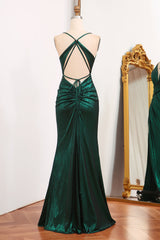 Party Dress Inspo, Dark Green Mermaid Spaghetti Straps Keyhole Long Prom Dress With Slit