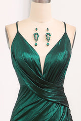 Party Dresses For 31 Year Olds, Dark Green Mermaid Spaghetti Straps Keyhole Long Prom Dress With Slit