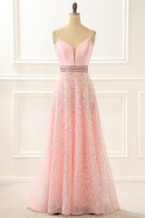 Formal Dress Short, Spaghetti Straps A Line Pink Prom Dress with Beading