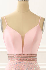 Formal Dress Fall, Spaghetti Straps A Line Pink Prom Dress with Beading