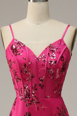 Prom Dresses Mermaide, Hot Pink Sequins Print Mermaid Prom Dress