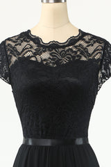 Bridesmaids Dresses Fall, Classic A Line Black Party Dress with Lace
