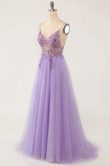Flower Dress, Gorgeous Tulle A-line Spaghetti Straps Long Prom Dress with Beading