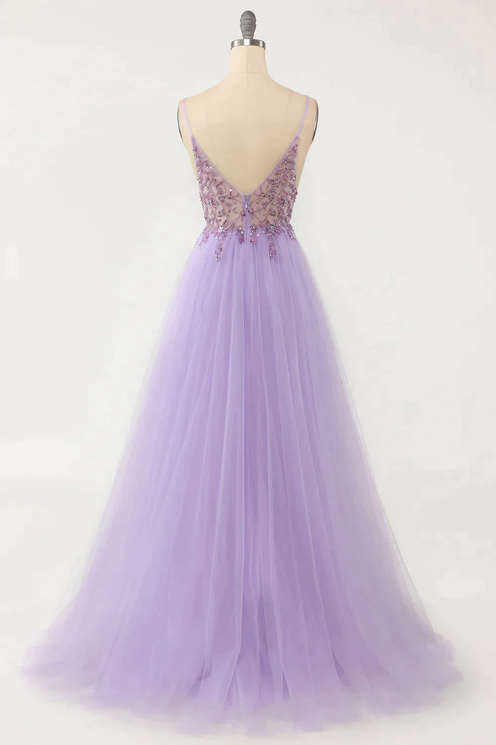 Prom Gown, Gorgeous Tulle A-line Spaghetti Straps Long Prom Dress with Beading