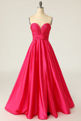 Bridesmaids Dress Designers, A Line Sweetheart Fuchsia Long Prom Dress with Ruched